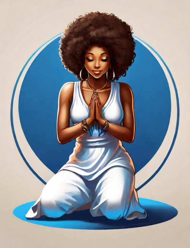 AI image of an black woman with afro hair kneeling in prayer